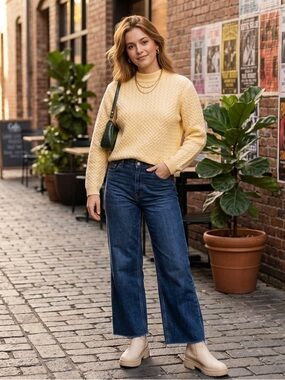 Soft Vintage Alex Cannon Yellow Mock Neck Wool Sweater, Women’s Size XL